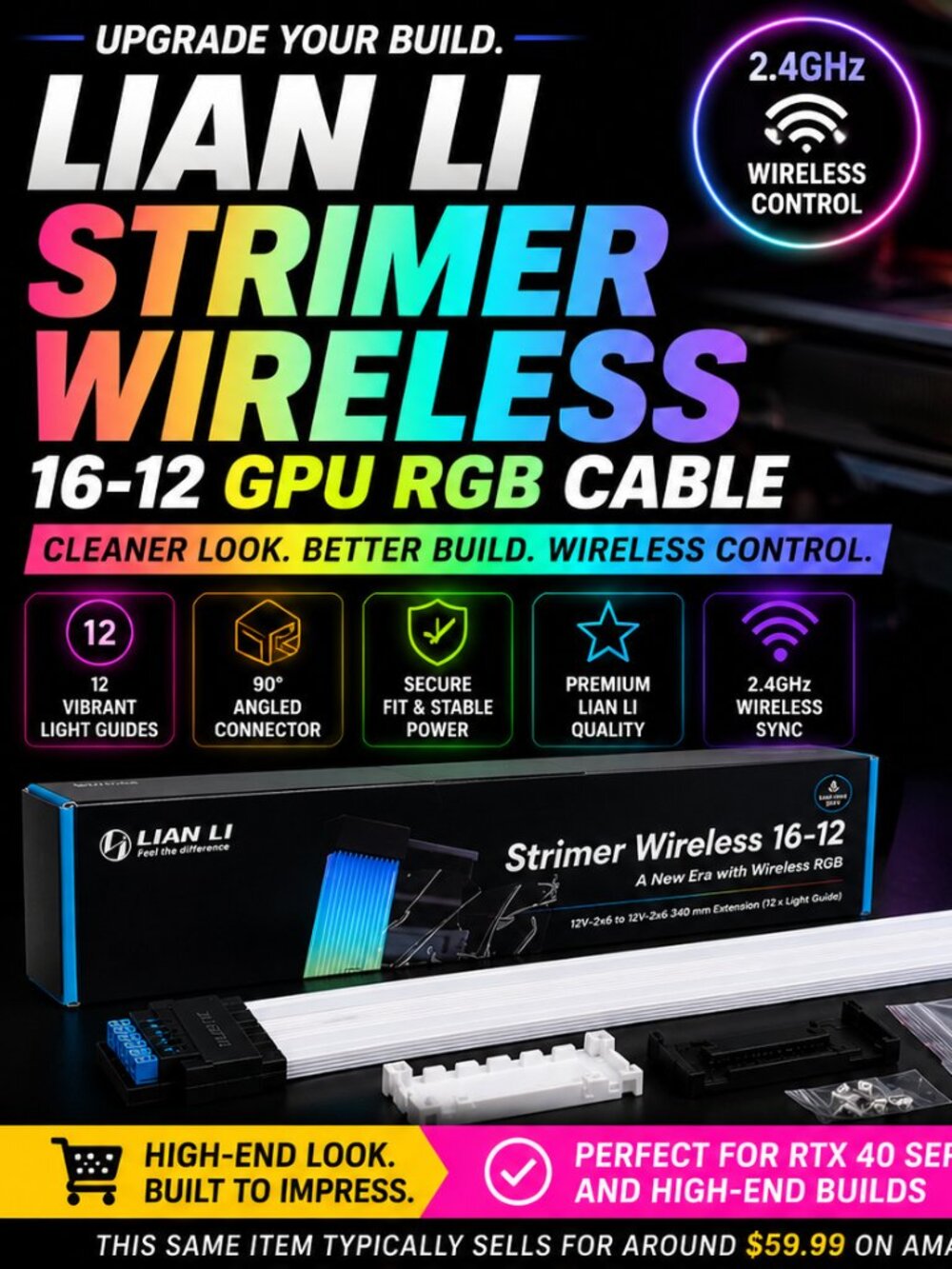 Lian Li Strimer Wireless 16-12 GPU RGB Extension Cable PW16-121W White